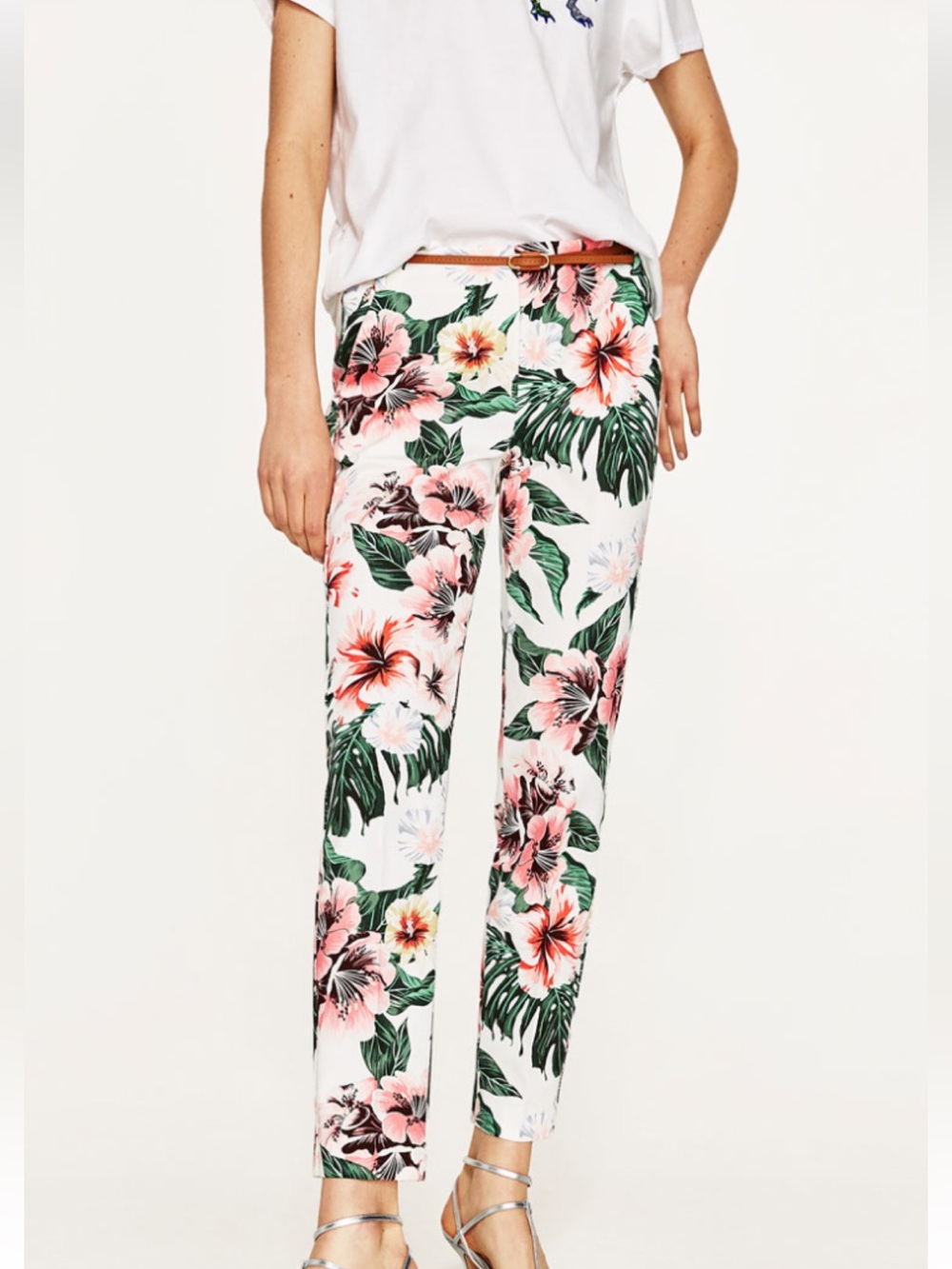 Zara - beautiful floral pants in pink & green 36 / S